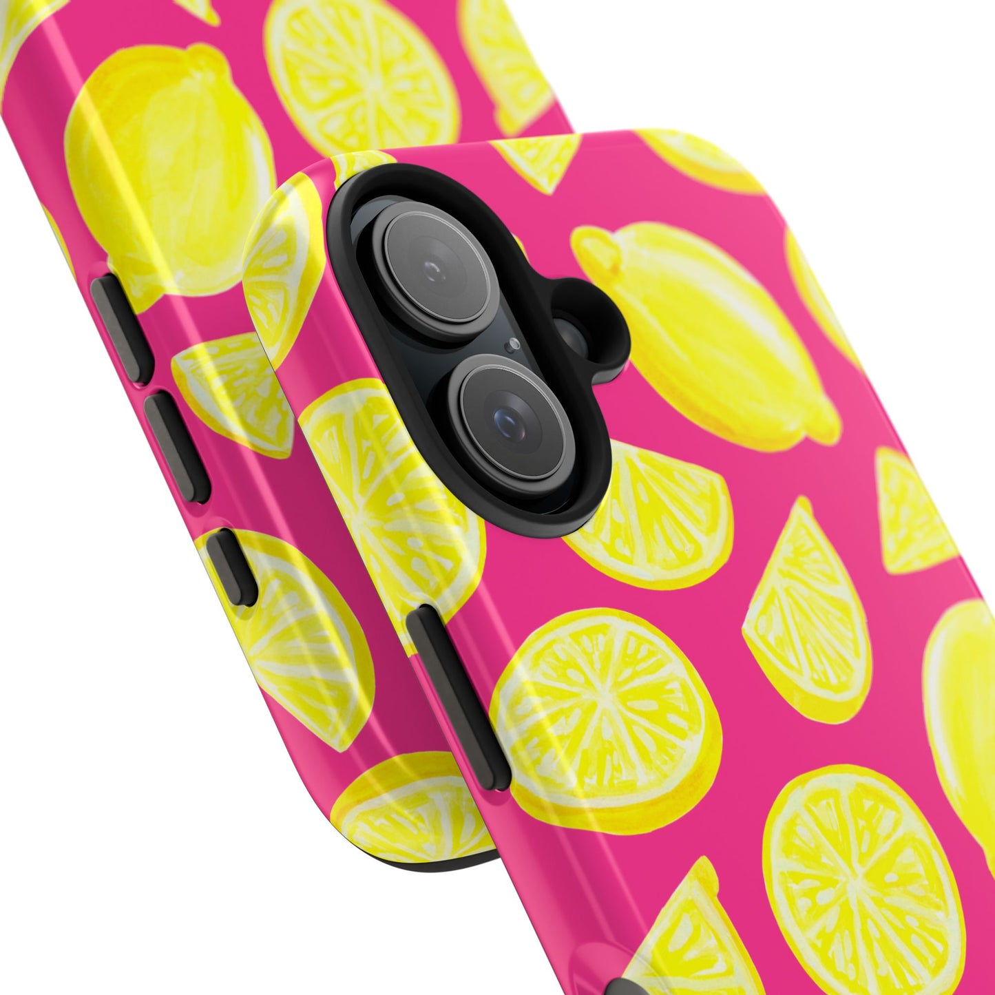 Bright Yellow Lemons Watercolor Illustrated Tossed Pattern Watermelon Pink Tough Phone Case | Various Models