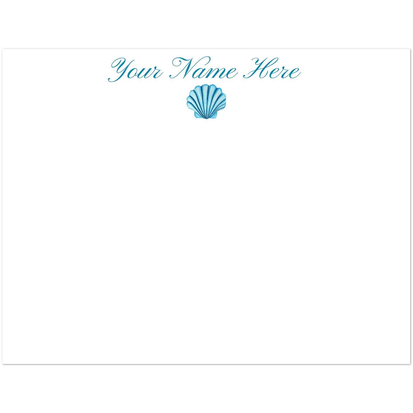 Personalized Blue or Turquoise Sea Shell Watercolor Illustrated Flat Notecards | Set of 10 Cards & Envelopes | 2 Sizes 4.25x5.5″ (SM) Turquoise