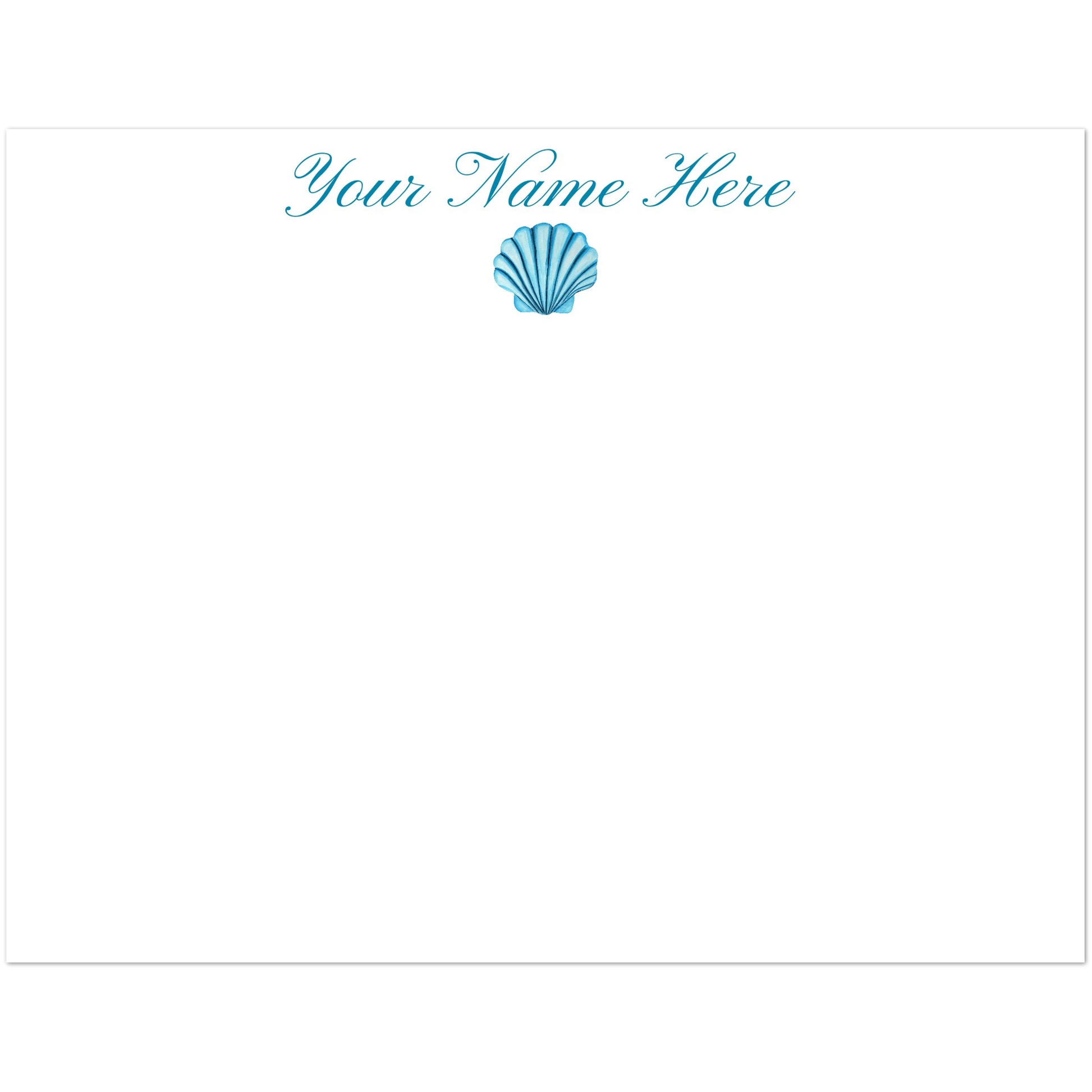 Personalized Blue or Turquoise Sea Shell Watercolor Illustrated Flat Notecards | Set of 10 Cards & Envelopes | 2 Sizes 4.25x5.5″ (SM) Turquoise