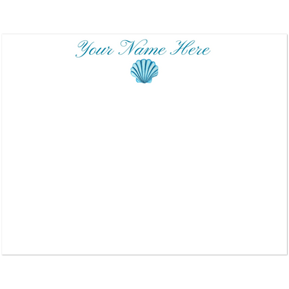 Personalized Blue or Turquoise Sea Shell Watercolor Illustrated Flat Notecards | Set of 10 Cards & Envelopes | 2 Sizes 4.25x5.5″ (SM) Turquoise