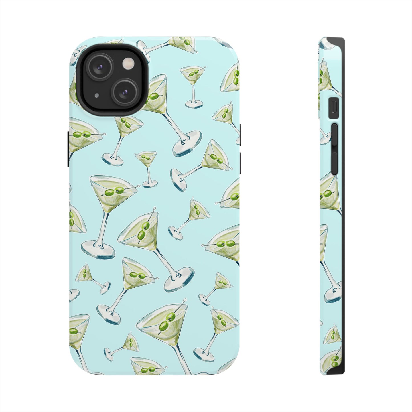Watercolor Blue and Green Martinis Tossed Illustrated Pattern Turquoise Blue Tough Phone Case | Various Models