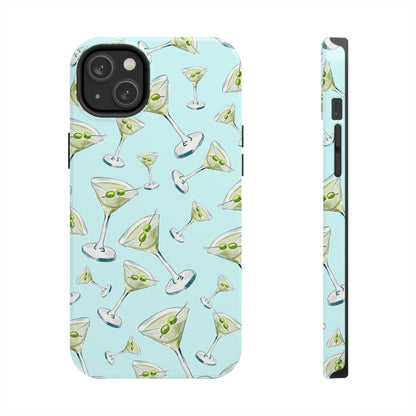 Watercolor Blue and Green Martinis Tossed Illustrated Pattern Turquoise Blue Tough Phone Case | Various Models