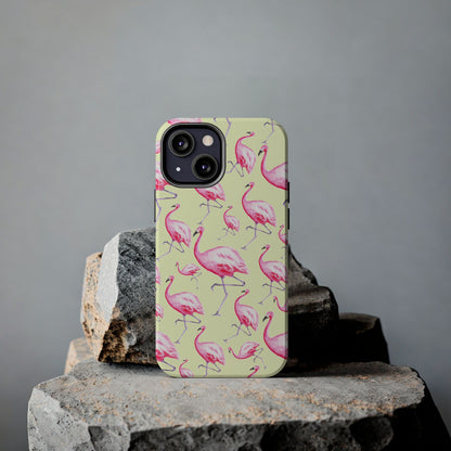 Pink Flamingos Watercolor Illustrated Tossed Pattern Yellow Phone Case | Various Models