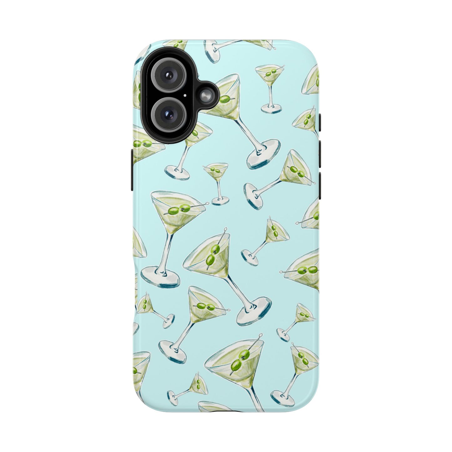 Watercolor Blue and Green Martinis Tossed Illustrated Pattern Turquoise Blue Tough Phone Case | Various Models