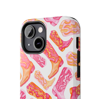 Tossed Hot Pink & Orange Cowboy Boots Tough Phone Cases | Various Models Available