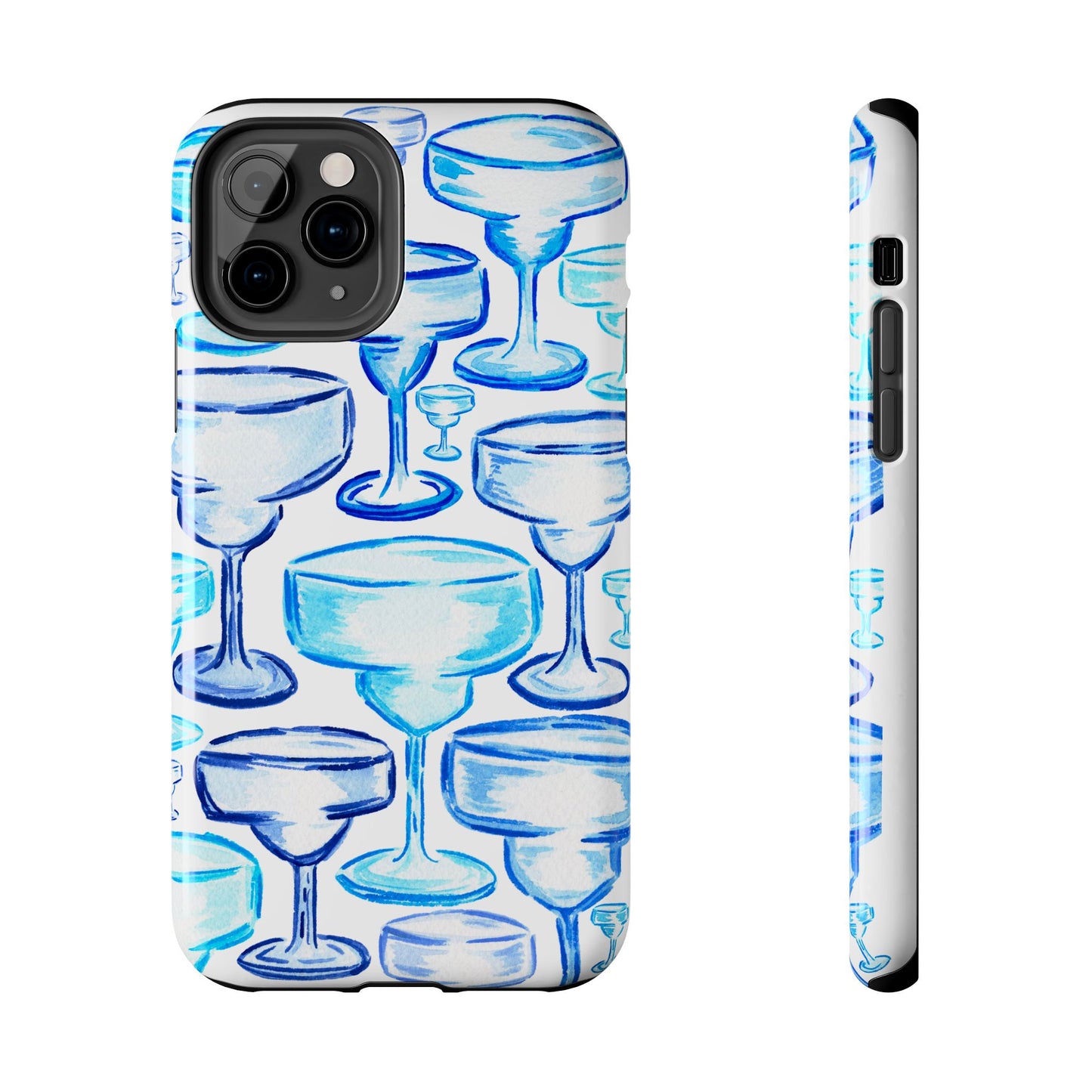 Coastal Shades of Blue Watercolor Margaritas Tough Phone Case | Various Models Available iPhone 11 Pro