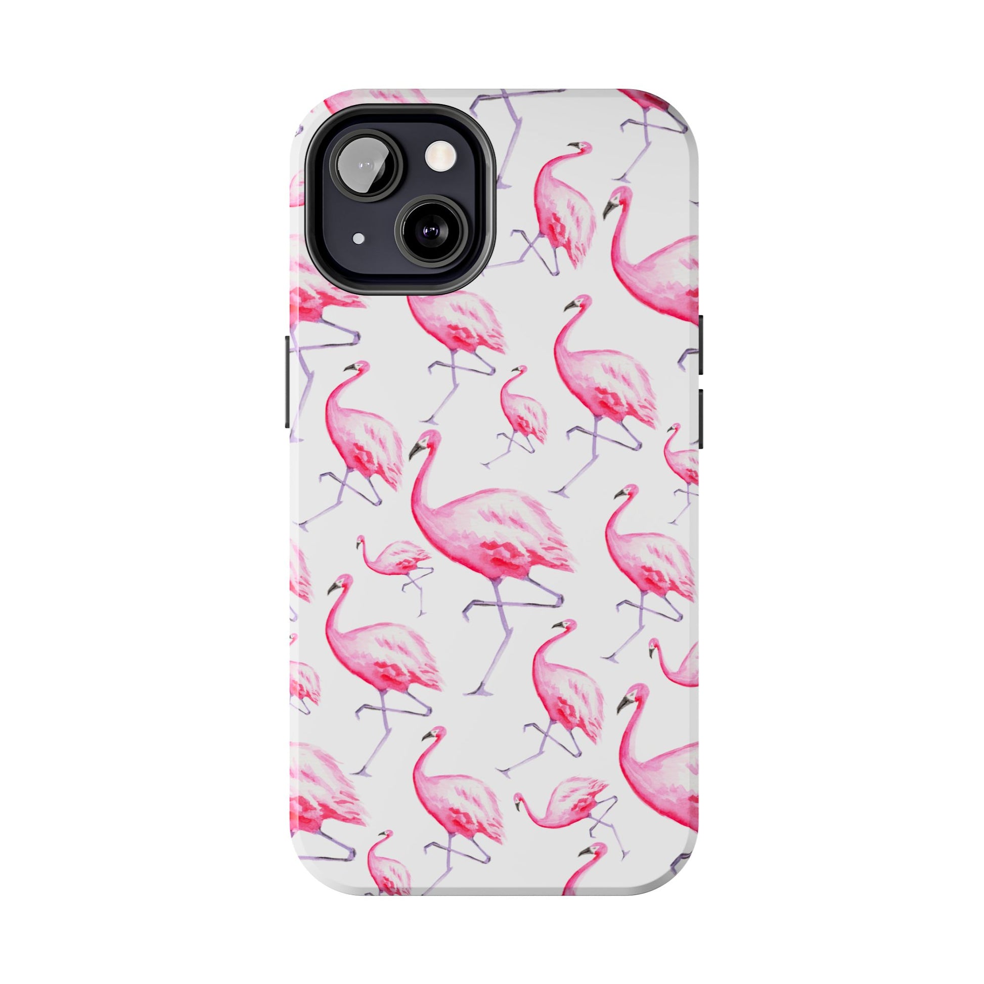 Hot Pink Flamingos Watercolor Illustrated Tossed Pattern Phone Case | Various Models