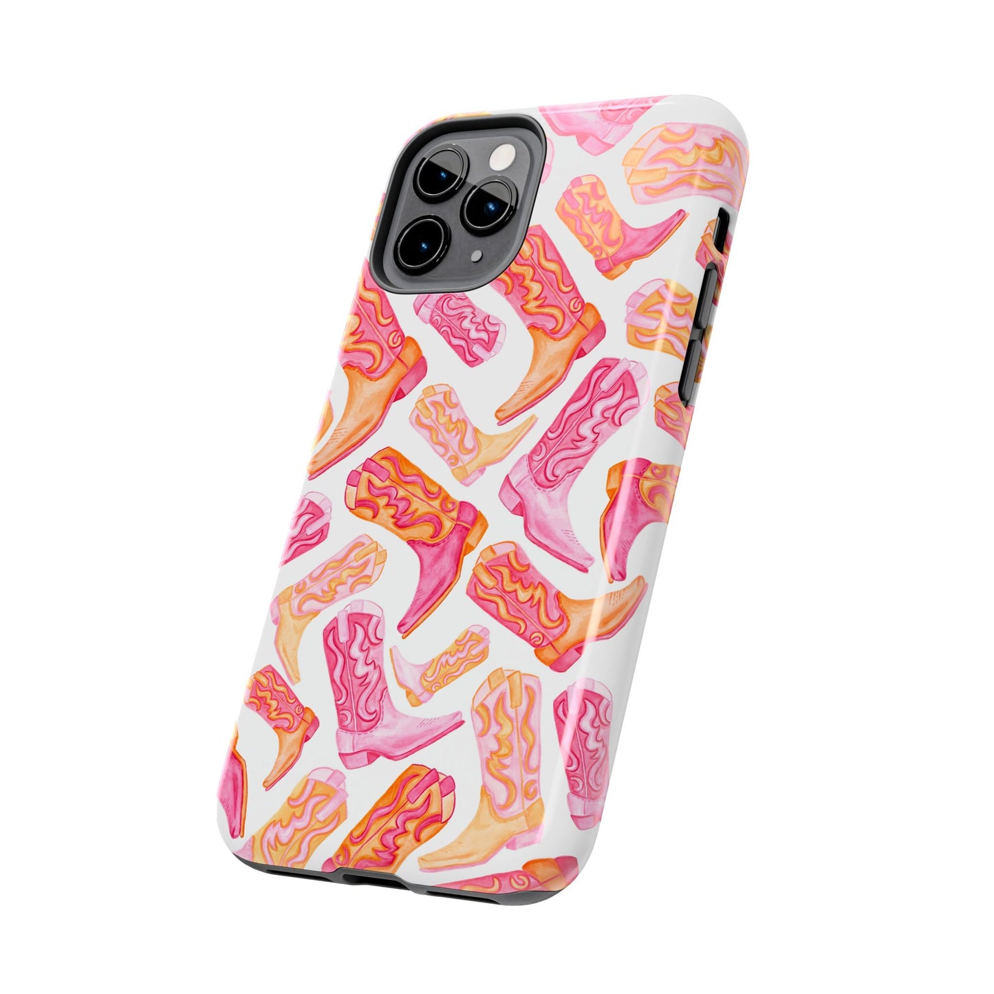 Tossed Hot Pink & Orange Cowboy Boots Tough Phone Cases | Various Models Available