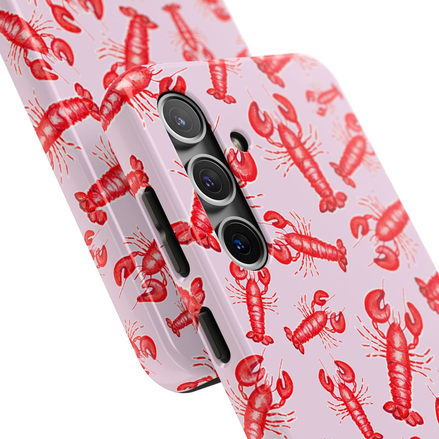 Red Lobster Watercolor Illustrated Tossed Pattern Light Pink Coastal Nautical Tough Phone Case | Various Models