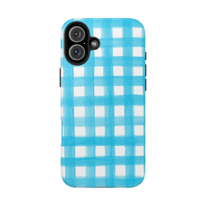 Turquoise Gingham Watercolor Illustrated Tough Phone Case | Various Models Available