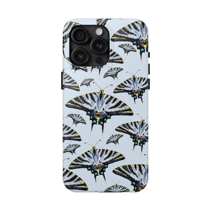 Light Blue Swallowtail Butterflies Watercolor Illustrated Pale Blue Tough Phone Case | Various Models iPhone 15 Pro Max