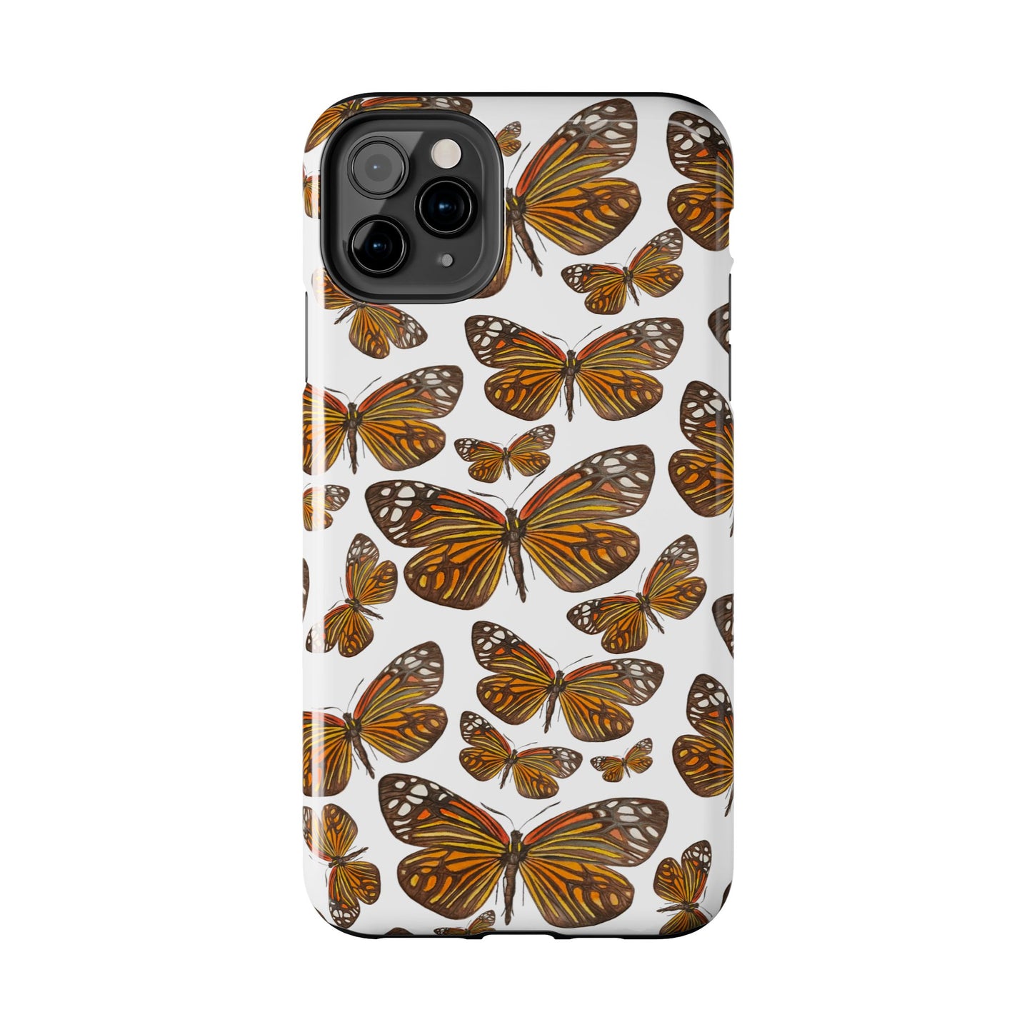 Black & Orange Butterfly Watercolor Illustrated Tossed Pattern Tough Phone Case | Various Models