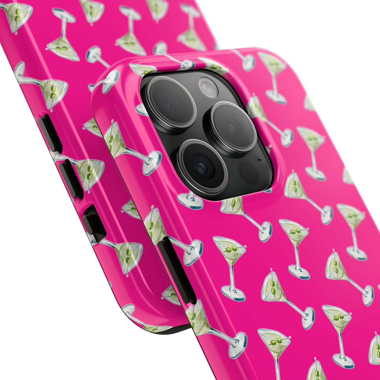 Hot Pink Mini Martini Watercolor Illustrated Tossed Pattern Tough Phone Case | Various Models Available