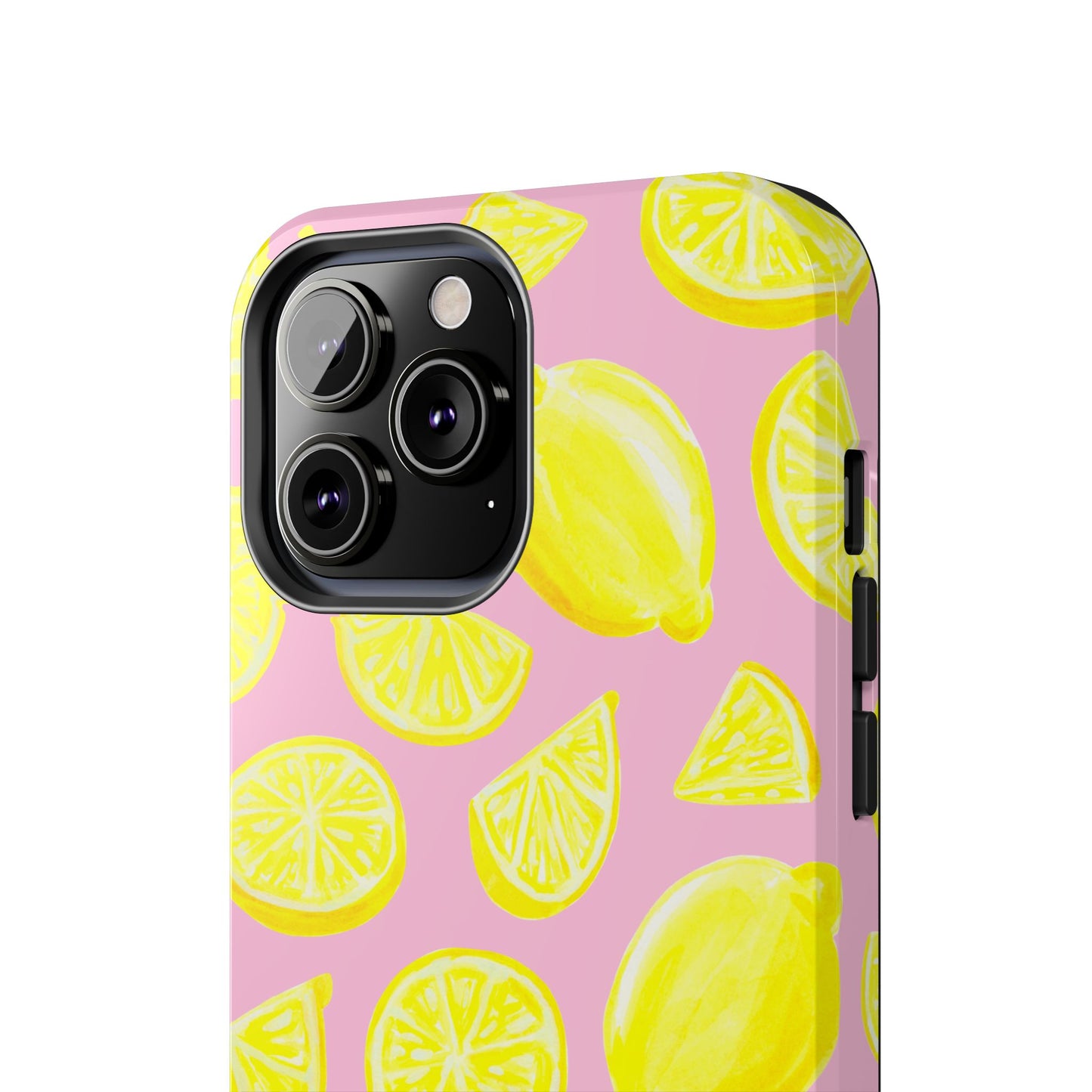 Bright Yellow Lemons Watercolor Illustrated Tossed Pattern Light Pink Tough Phone Case | Various Models