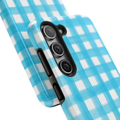 Turquoise Gingham Watercolor Illustrated Tough Phone Case | Various Models Available