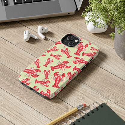 Red Lobster Watercolor Illustrated Tossed Pattern Light Yellow Tough Phone Case | Various Models