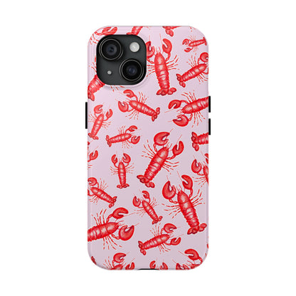 Red Lobster Watercolor Illustrated Tossed Pattern Light Pink Coastal Nautical Tough Phone Case | Various Models