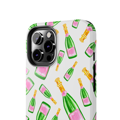 Copy of Tossed Pink and Green Watercolor Illustrated Champagne Bottles Pattern Tough Phone Case | Various Models
