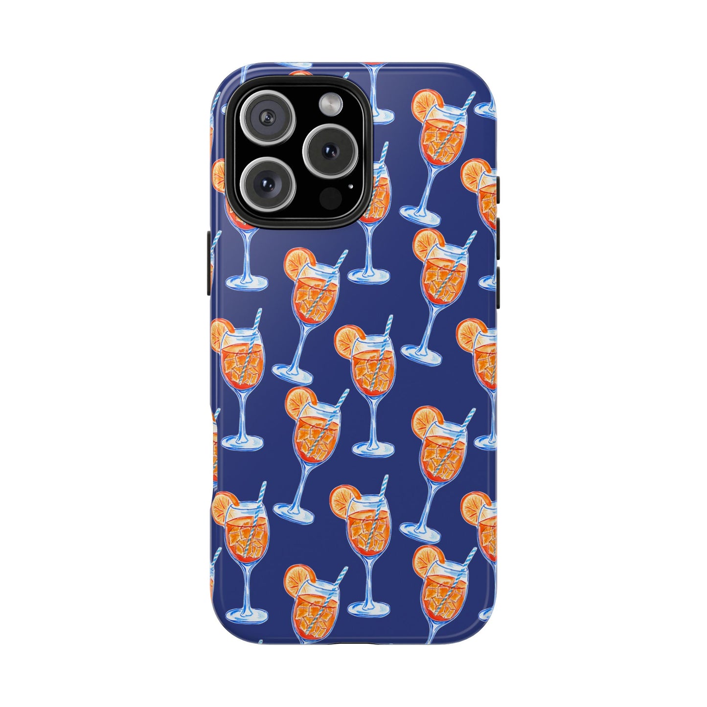 Orange & Blue Aperol Spritz Watercolor Pattern Navy Tough Case | Various Models iPhone 16 Pro Max