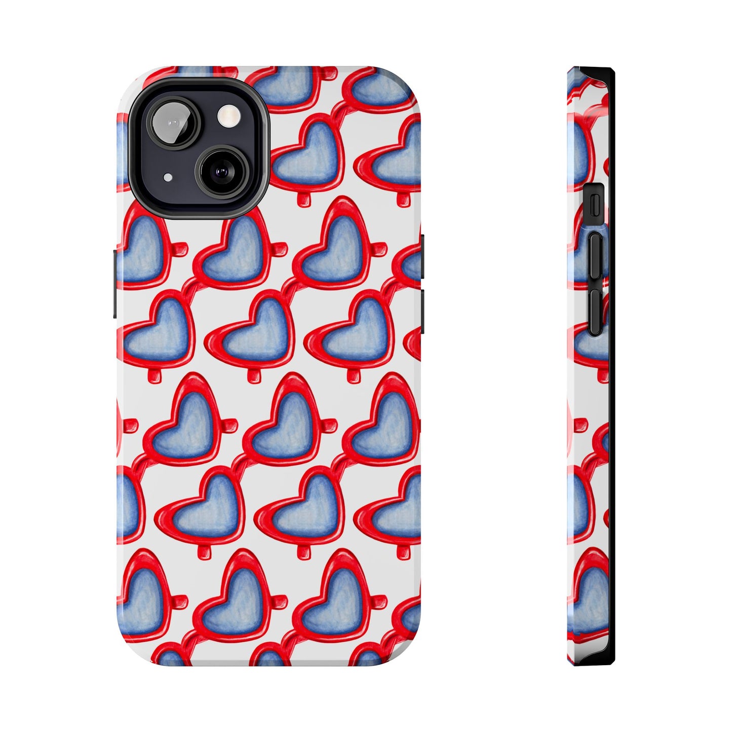 Red Heart Shaped Sunglasses Watercolor Illustrated Tough Phone Case | Various Models iPhone 13
