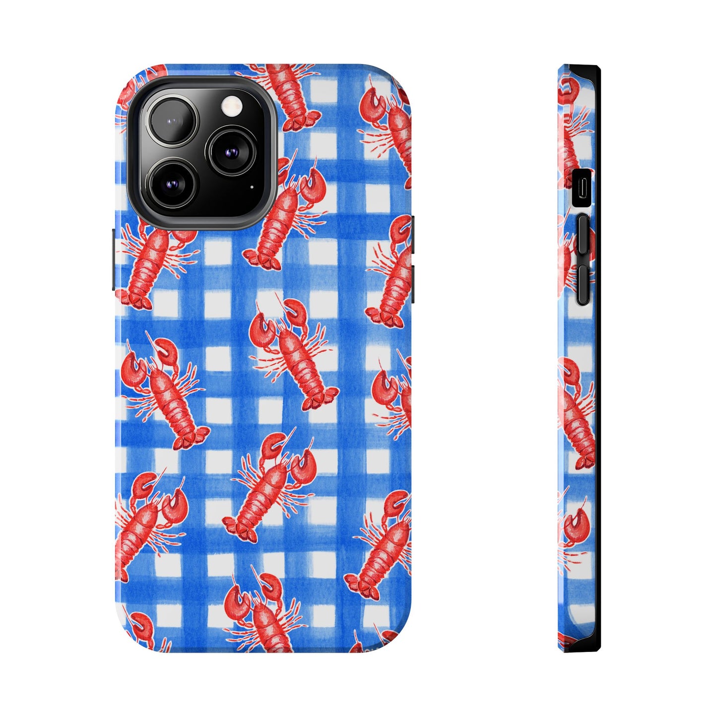 Blue Gingham Red Lobster Watercolor Patterned Phone Case | Various Models