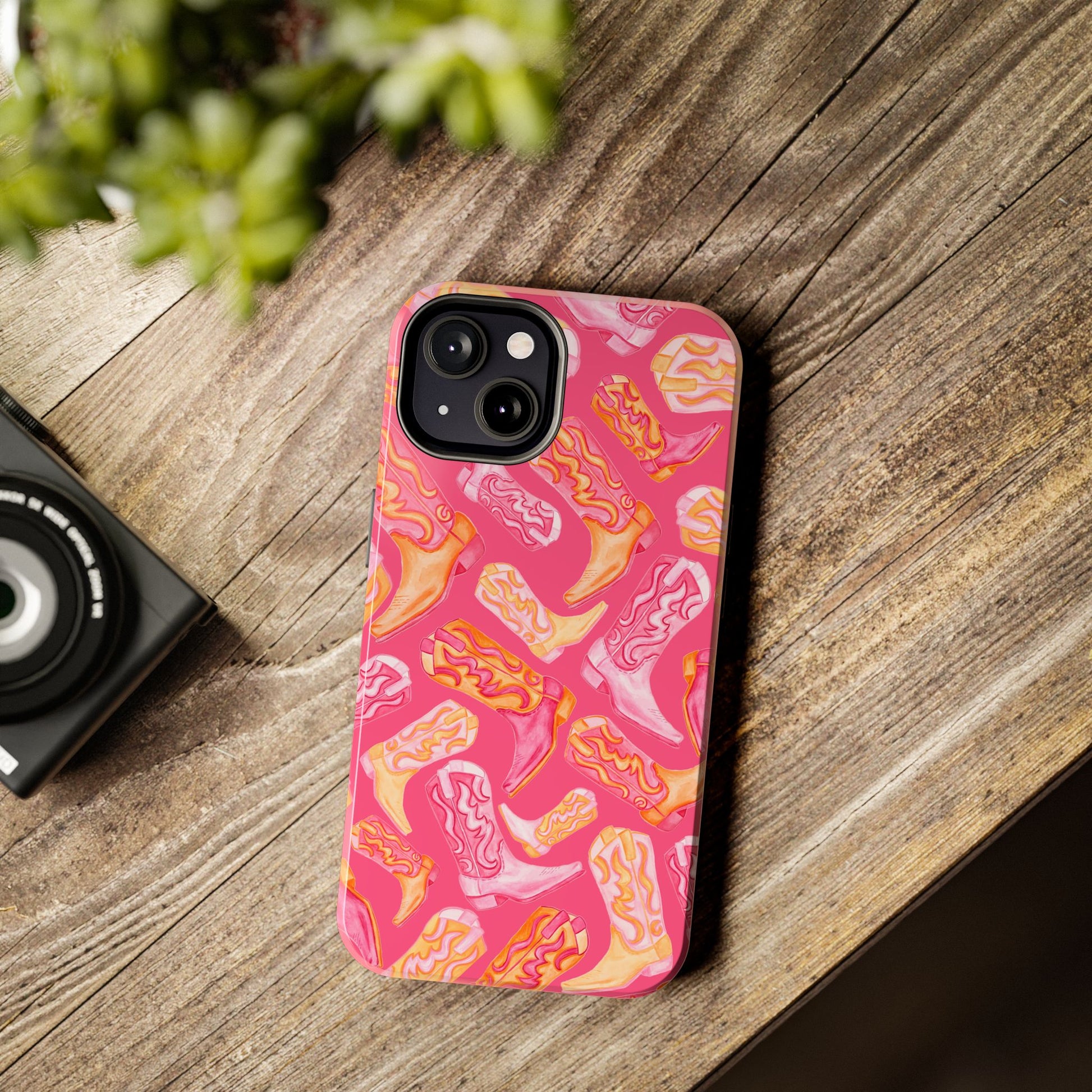 Tossed Hot Pink & Orange Watercolor Cowboy Boots Hot Pink Tough Phone Cases | Various Models