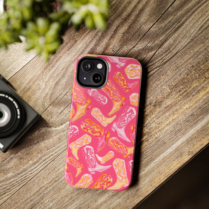 Tossed Hot Pink & Orange Watercolor Cowboy Boots Hot Pink Tough Phone Cases | Various Models