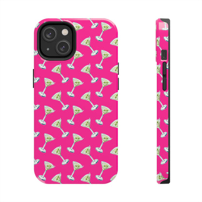 Hot Pink Mini Martini Watercolor Illustrated Tossed Pattern Tough Phone Case | Various Models Available iPhone 14
