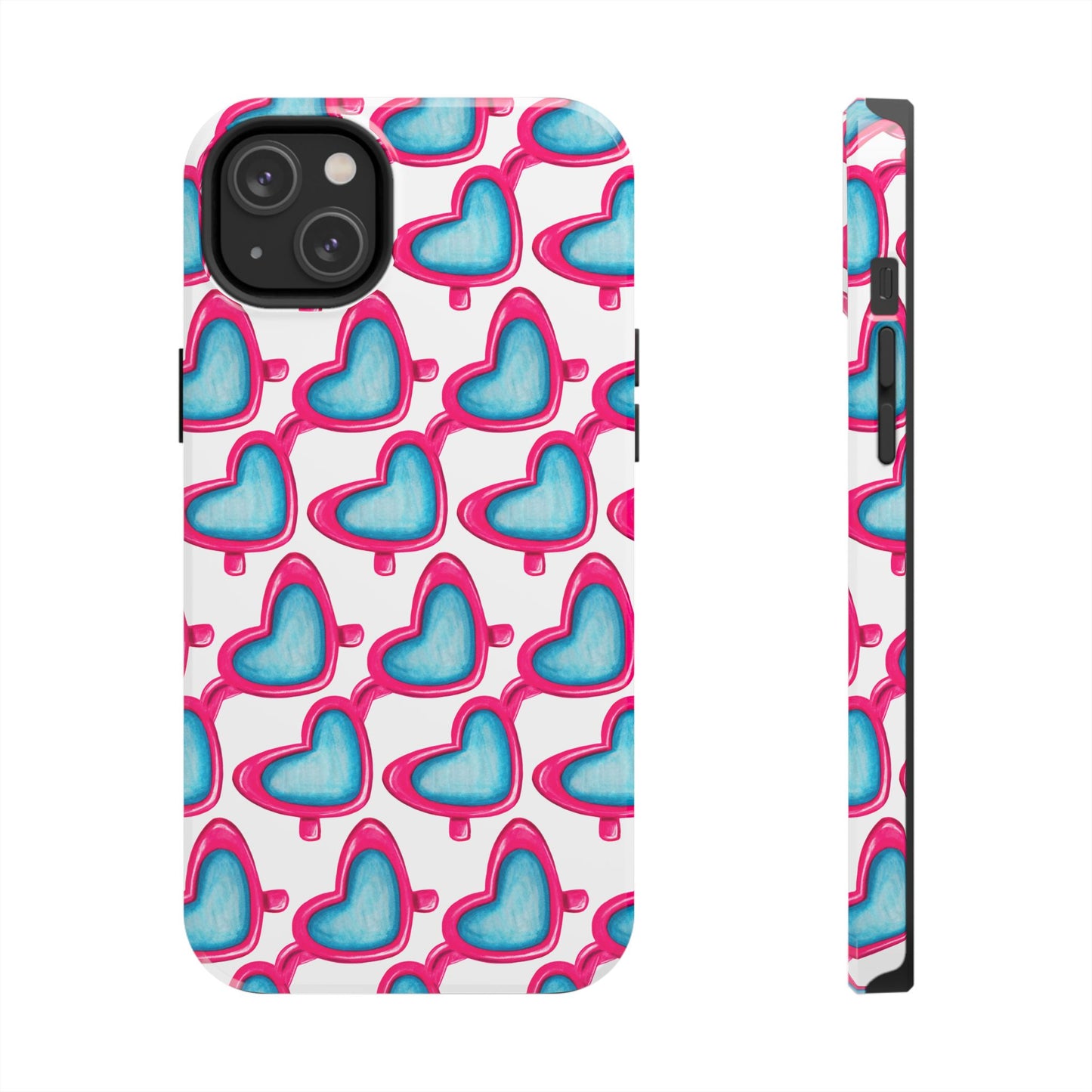 Pink Heart Shaped Sunglasses Watercolor Illustrated Tough Phone Case | Various Models iPhone 14 Plus