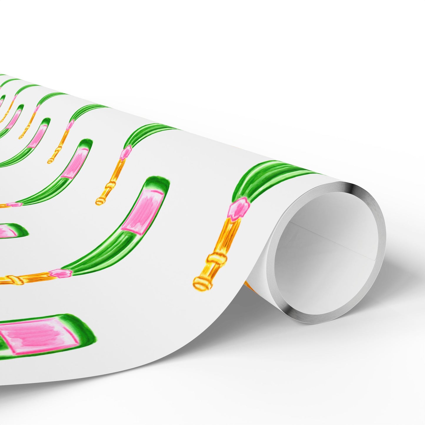 Gift Wrap | White Watercolor Pink & Green Champagne Bottles Pattern | Matte or Glossy