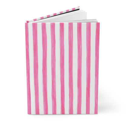 Pink Watercolor Stripes Illustrated Hardcover Journal Matte 8"x 5.75"
