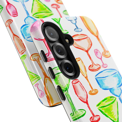 Monochromatic Margarita, Wine, Martini, and Champagne Flute Cocktail Glasses Watercolor Illustrated Tough Phone Case | Various Models Available