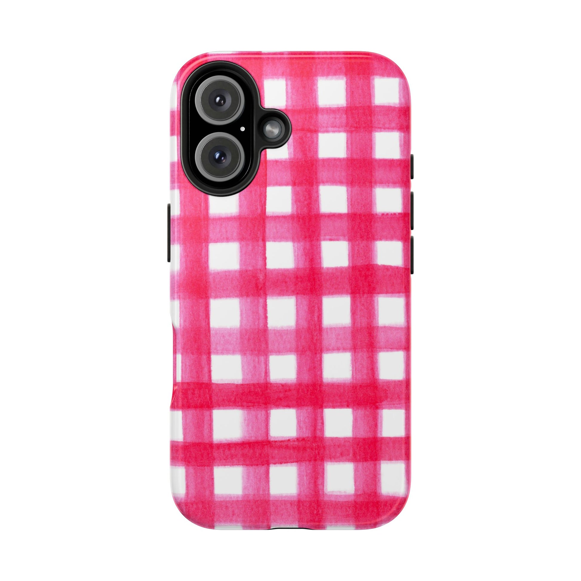 Hot Pink Gingham Watercolor Preppy Tough Phone Case | Various models iPhone 16