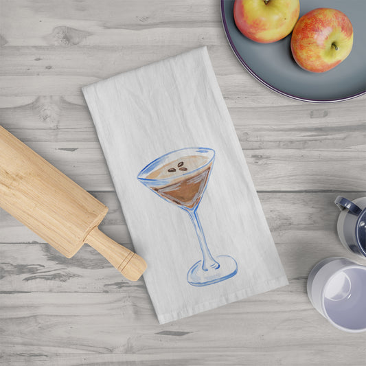 Tea Towel | Espresso Martini Watercolor Illustration | Cocktail Kitchen Decor | Bar Cart Accessory Gift Barware | Housewarming Gift