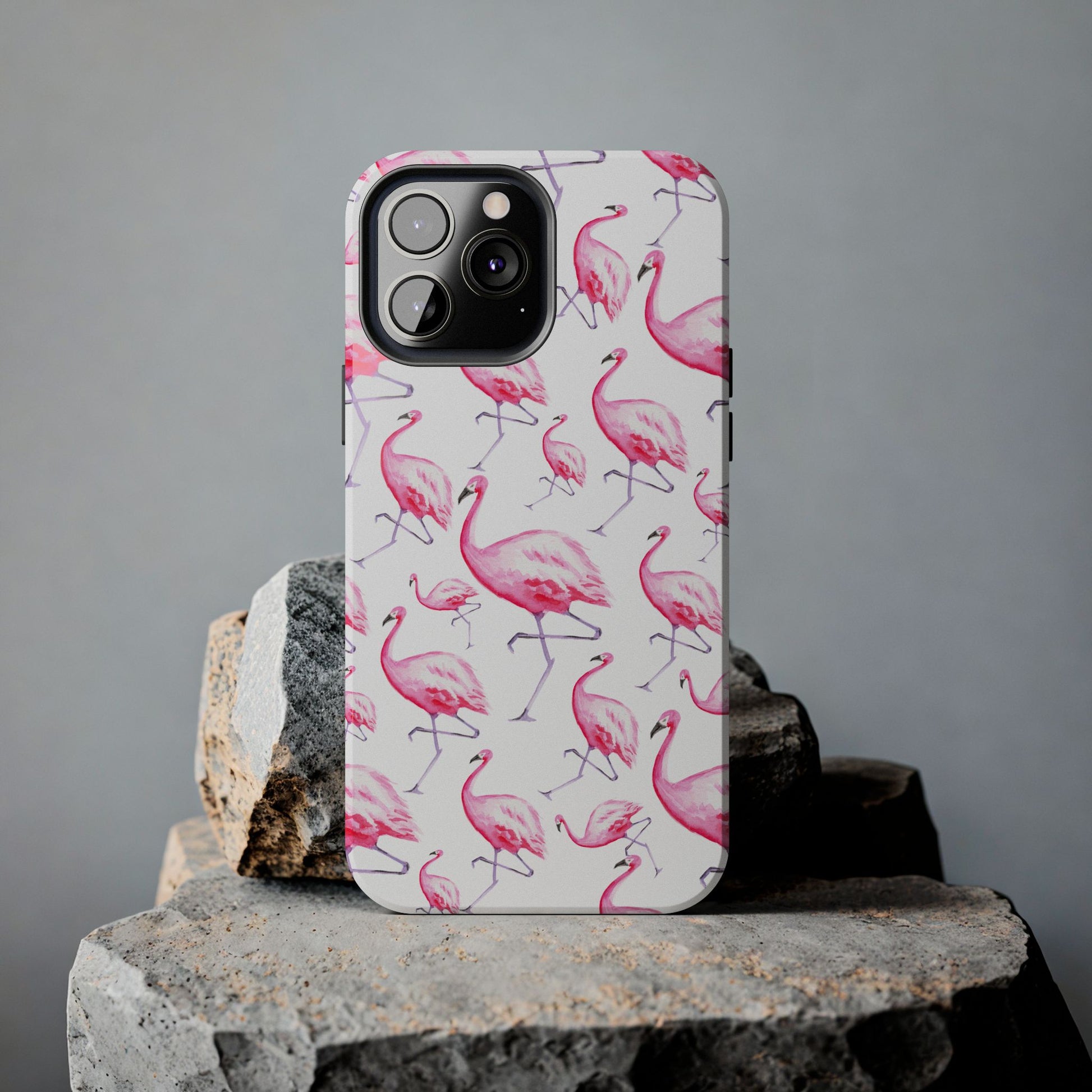 Hot Pink Flamingos Watercolor Illustrated Tossed Pattern Phone Case | Various Models