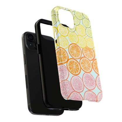 Ombré Citrus Grapefruit, Oranges, Lemons, & Limes Watercolor Illustrated Light Blue Tough Phone Case | Various Models Available