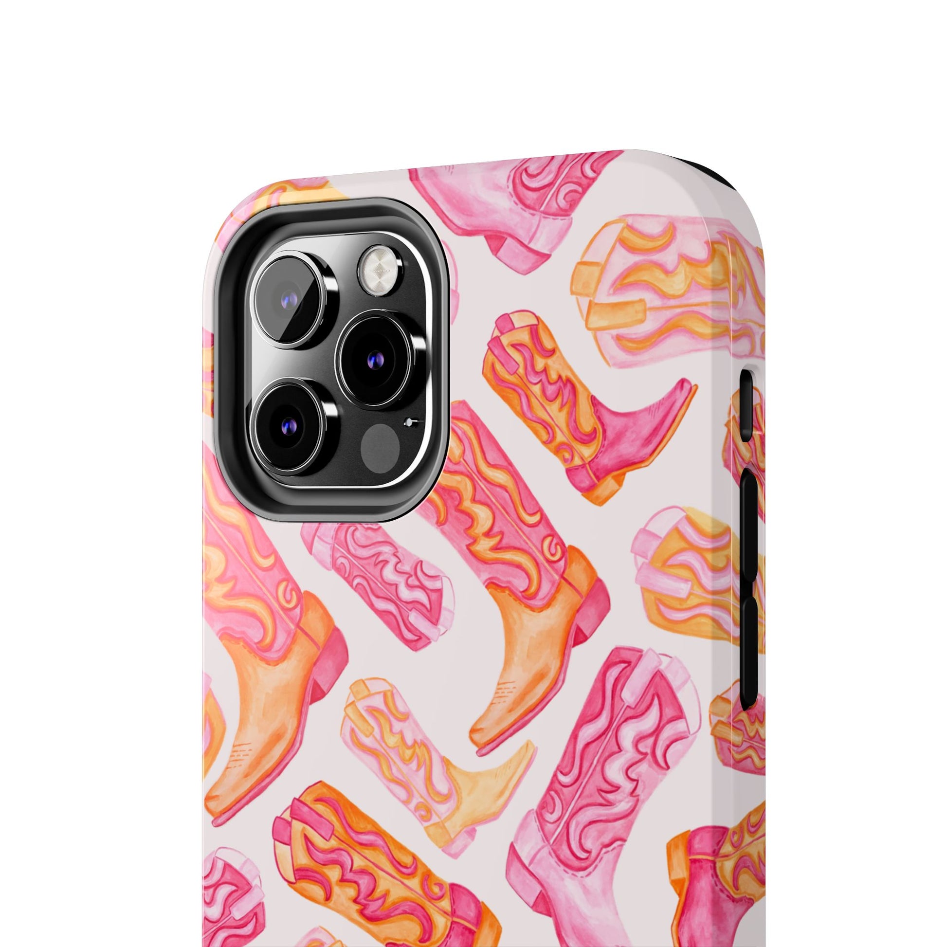 Tossed Hot Pink & Orange Watercolor Cowboy Boots Tough Light Pink Phone Case | Various Models Available
