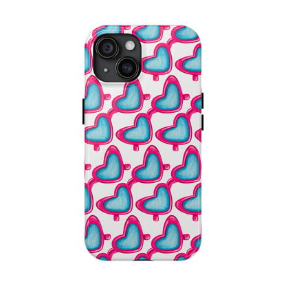 Pink Heart Shaped Sunglasses Watercolor Illustrated Tough Phone Case | Various Models iPhone 15