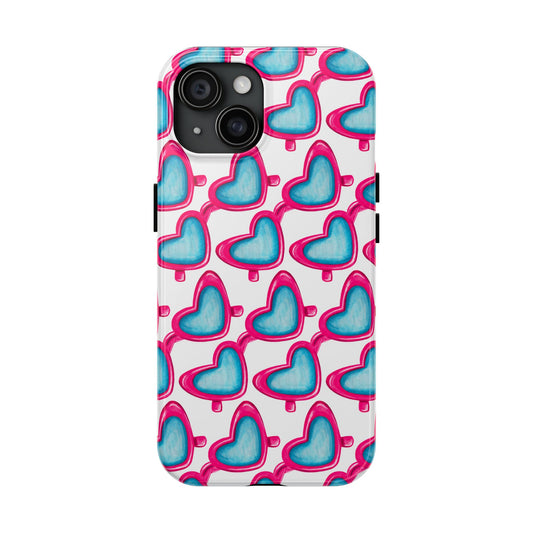 Pink Heart Shaped Sunglasses Watercolor Illustrated Tough Phone Case | Various Models iPhone 15