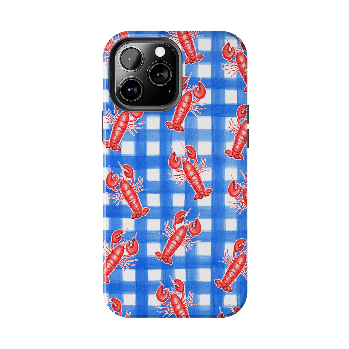Blue Gingham Red Lobster Watercolor Patterned Phone Case | Various Models