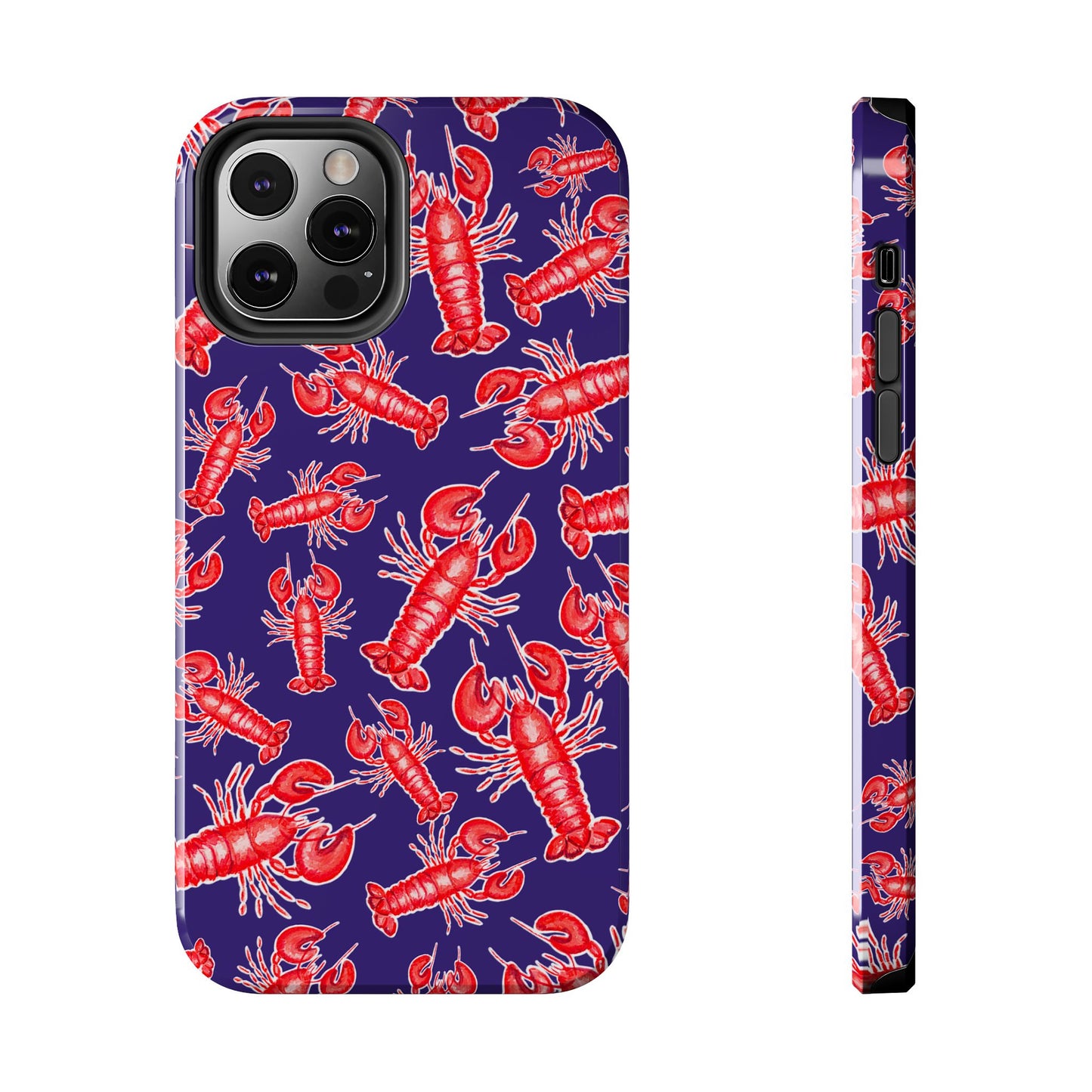Red Lobster Watercolor Illustrated Tossed Pattern Navy Coastal Nautical Tough Phone Case | Various Models