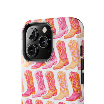 Rows of Hot Pink & Orange Cowboy Boots Tough Phone Cases | Various Models Available