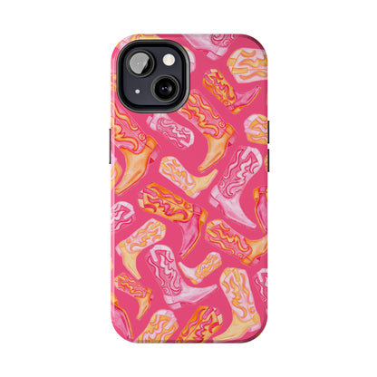 Tossed Hot Pink & Orange Watercolor Cowboy Boots Hot Pink Tough Phone Cases | Various Models
