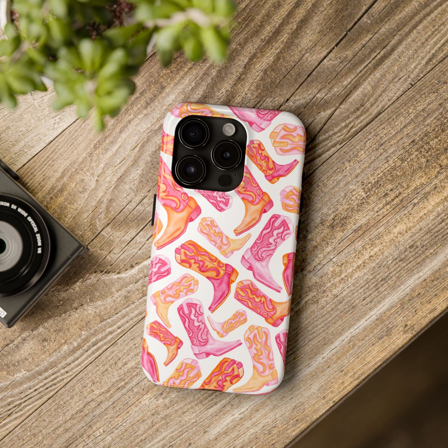 Tossed Hot Pink & Orange Cowboy Boots Tough Phone Cases | Various Models Available