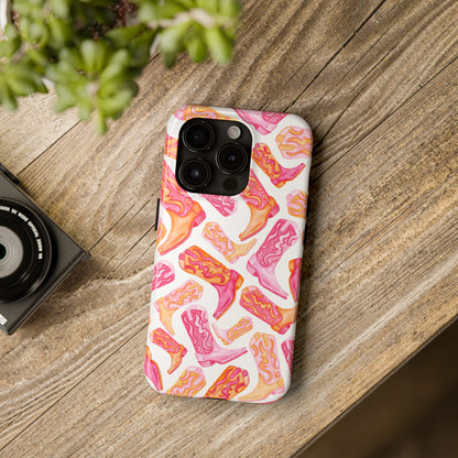 Tossed Hot Pink & Orange Cowboy Boots Tough Phone Cases | Various Models Available
