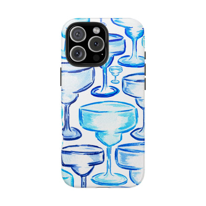 Coastal Shades of Blue Watercolor Margaritas Tough Phone Case | Various Models Available iPhone 16 Pro Max