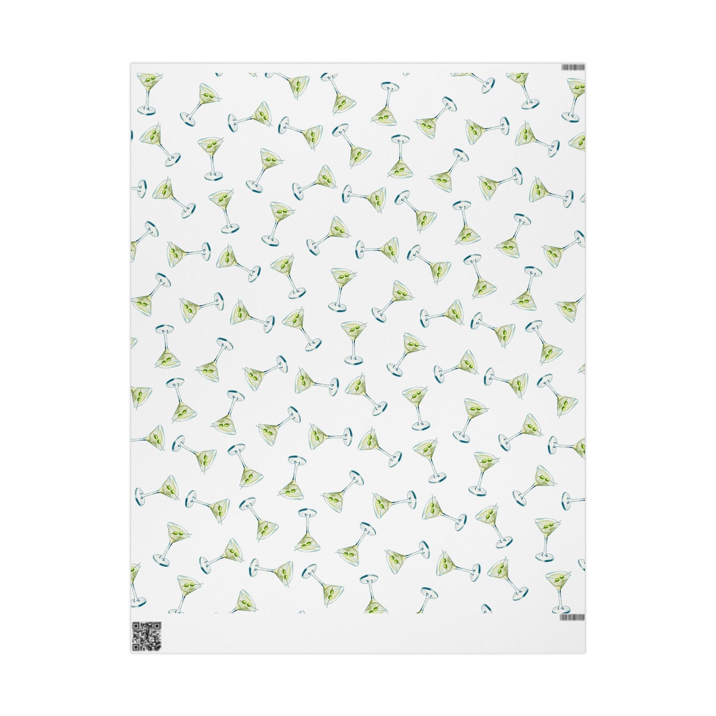 Gift Wrap | Martini Watercolor Illustrated Tossed Pattern | Matte or Glossy 30" x 36" Matte