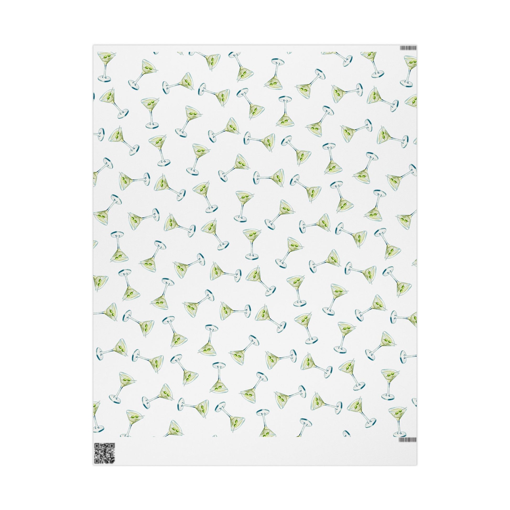 Gift Wrap | Martini Watercolor Illustrated Tossed Pattern | Matte or Glossy 30" x 36" Matte