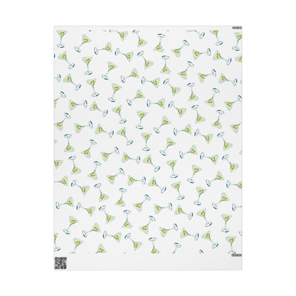 Gift Wrap | Martini Watercolor Illustrated Tossed Pattern | Matte or Glossy 30" x 36" Matte