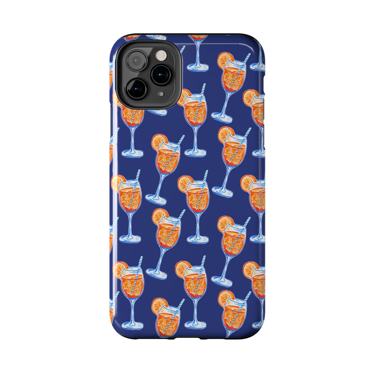 Orange & Blue Aperol Spritz Watercolor Pattern Navy Tough Case | Various Models